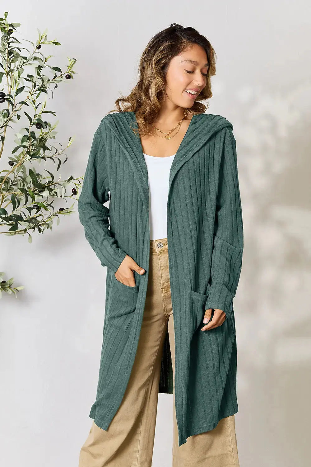 Basic Bae Full Size Hooded Sweater Cardigan - Love Salve